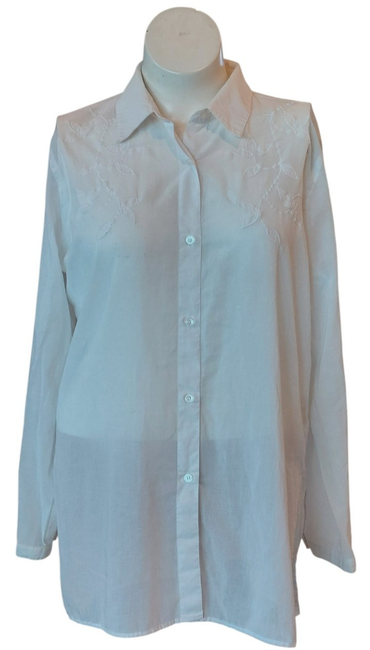 Liz Claiborne Women's Feminine Romantic Floral Embroidered Floral White Shirt XL